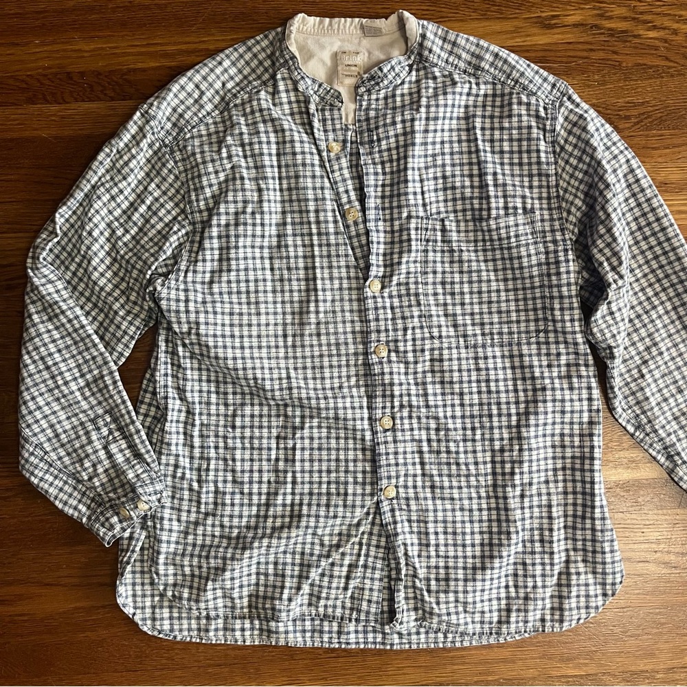 Vintage Brink 90s plaid shirt L men’s grunge mandarin collar postboy